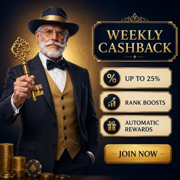 Gentleman distingué tenant une clé dorée au portail de connexion Réclamations Cashback et Rakeback Hebdomadaires